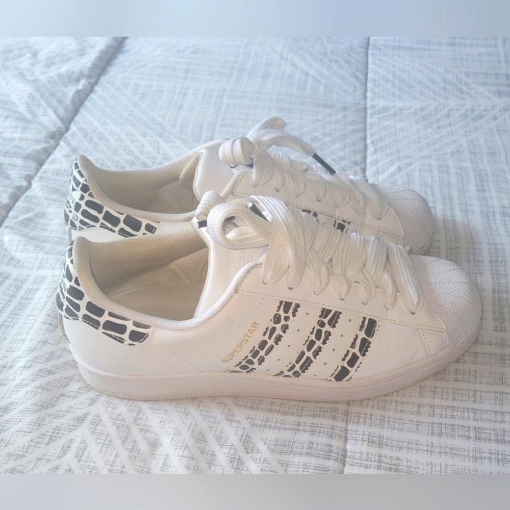 Adidas Superstar White Leopard Stripes Women's